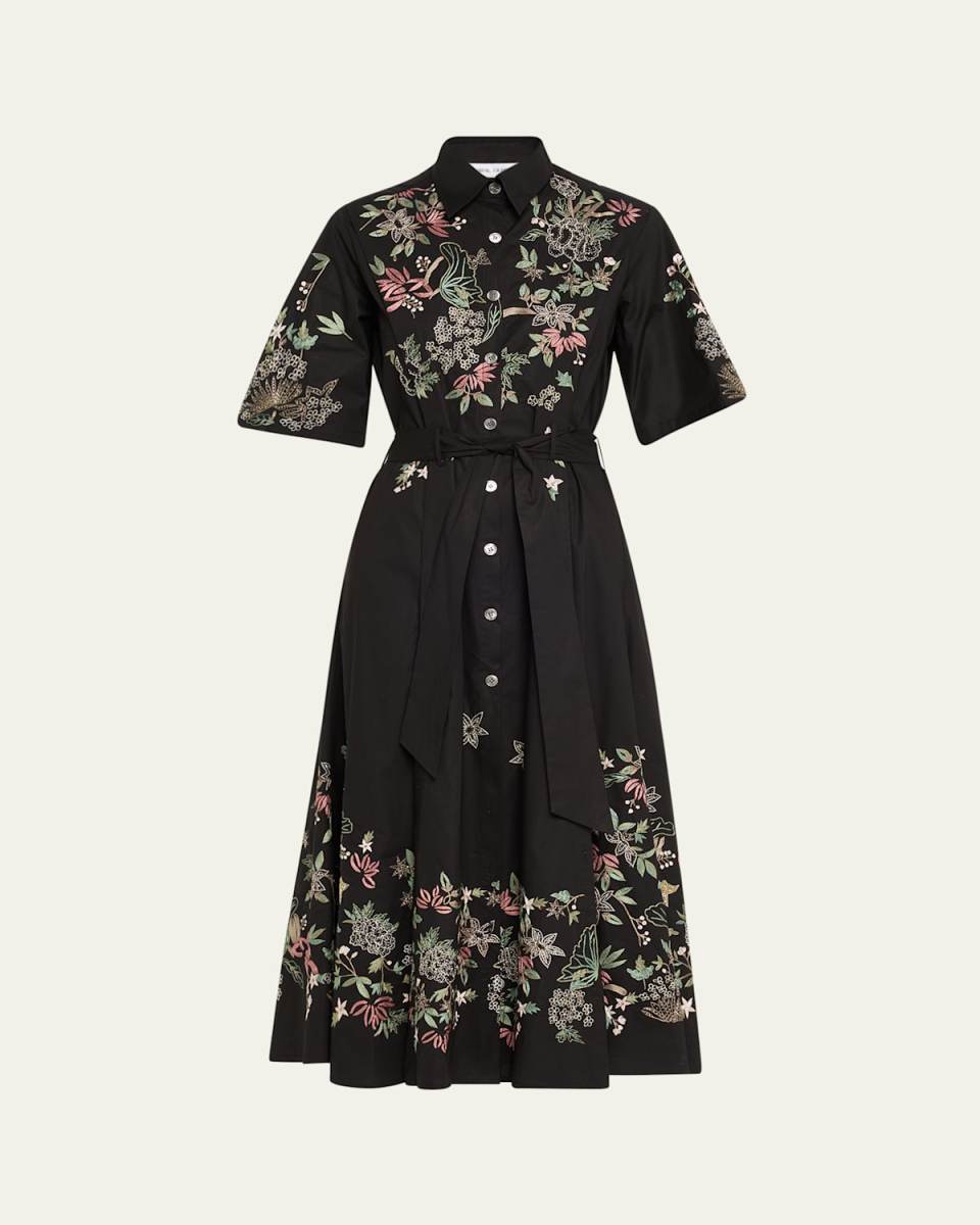 Garden Embroidered Self-Tie Midi Shirtdress